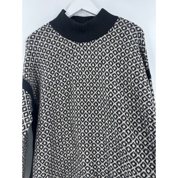 J. Jill Sweater Womens Large Black Beige Pullover Mock Neck Cotton Blend Slit - Picture 3 of 14